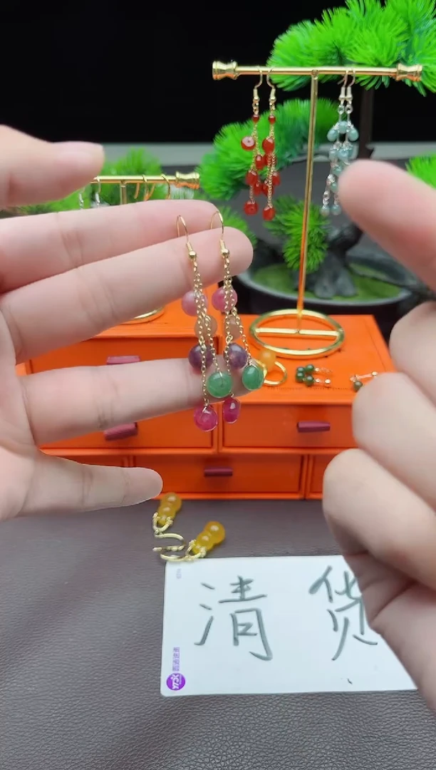 玛瑙/玉髓耳饰银S925镶嵌910