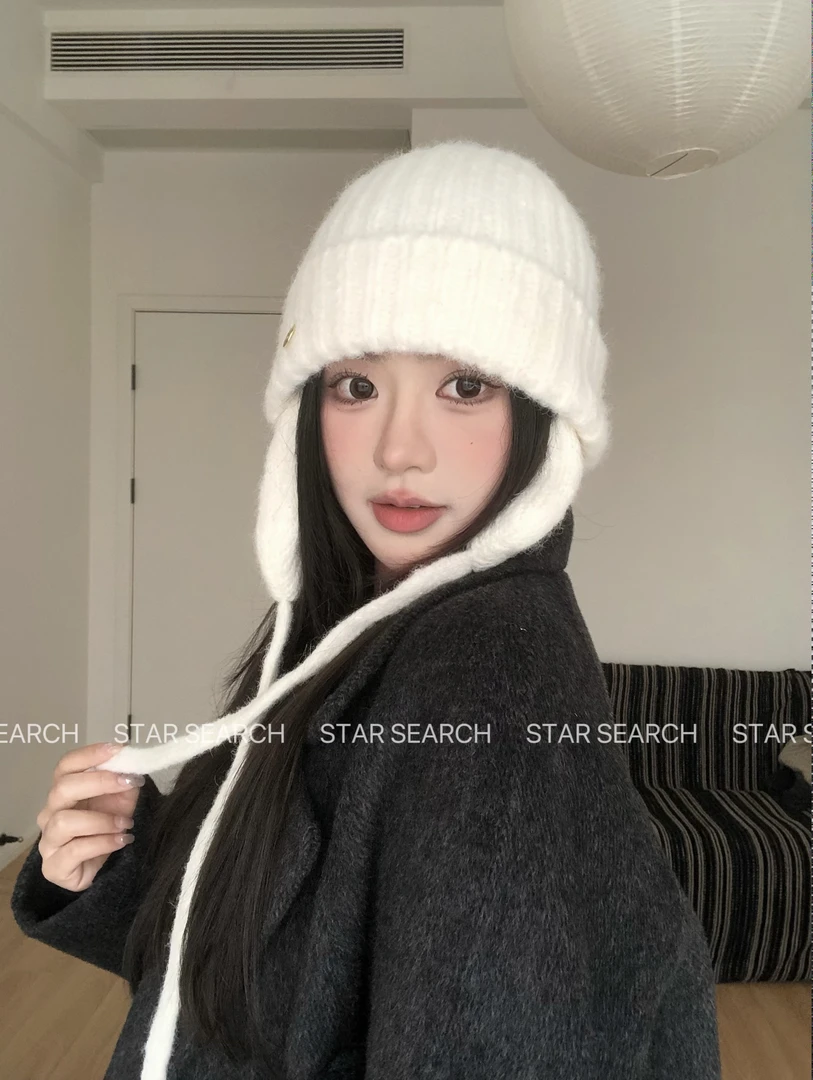 韩版复古针织帽子女秋冬保暖护耳雷锋毛线帽显脸小飞行帽百搭男潮