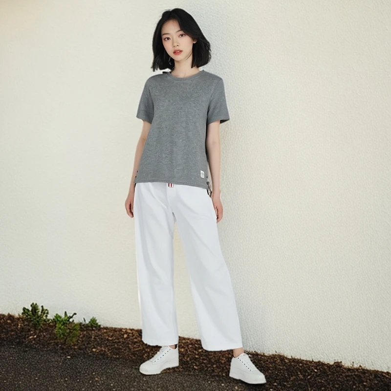 99新 THOMBROWNE T恤/TB后背三色条纹圆领短袖套头/2码/0002004