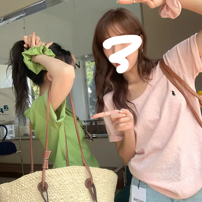 【运险现货】雪花棉新款小马刺绣T恤女夏季薄款纯色时尚韩版上衣D9
