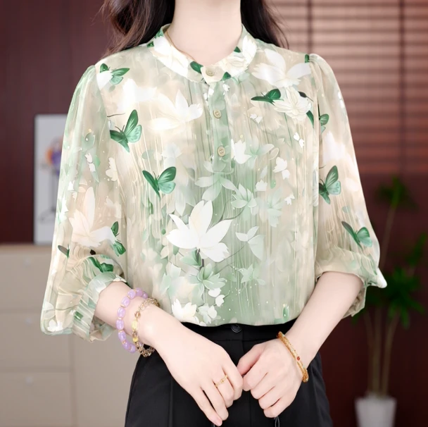 翩翩起舞夏装洋气2025新款衬衫时尚气质小衫减龄显瘦女士上衣JA56