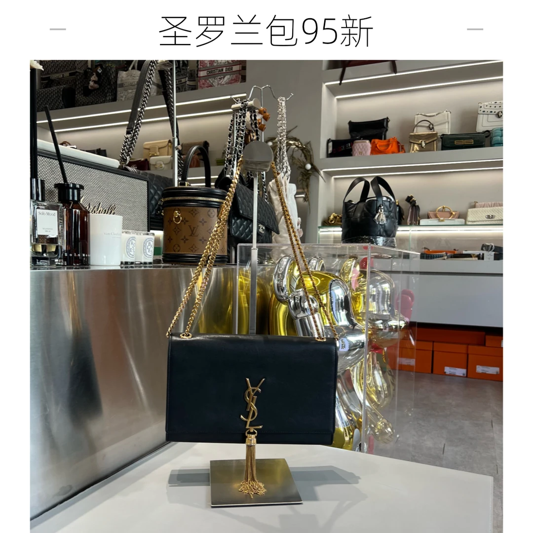 95新 YSL/圣罗兰 流苏中号黑金kate链条包 高级感满满的黑金配色