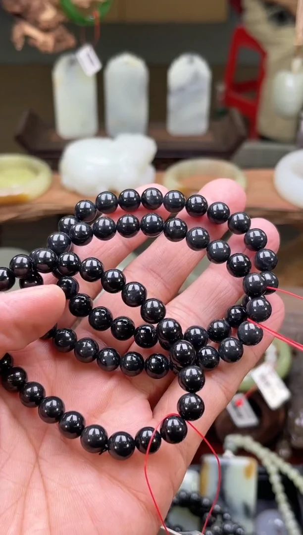【闪购商品】和田玉手串未镶嵌卡8毛毛矿黑武士圆珠 多样性发一