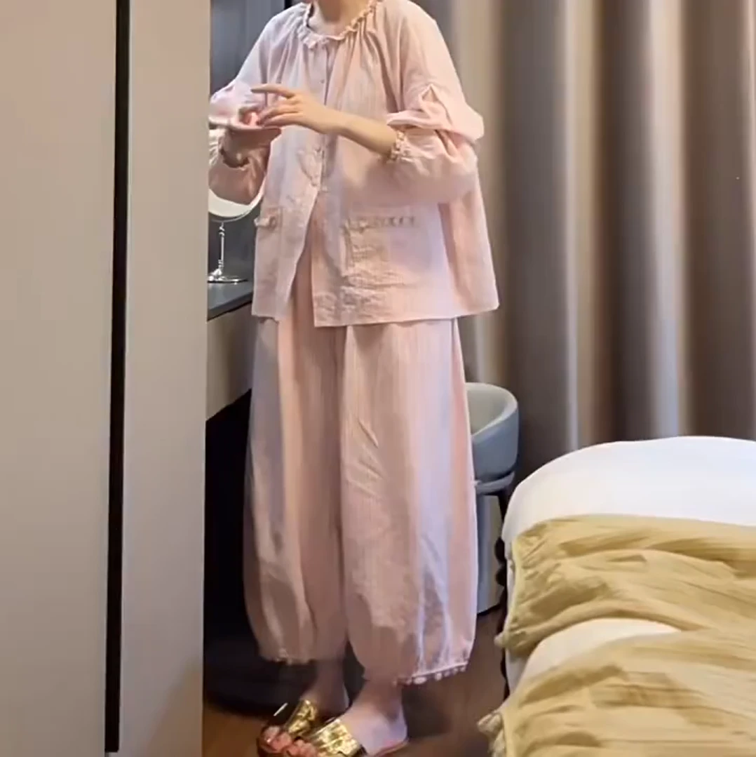 2025春秋季穿搭懒惰风宽松收腰家居服套装欧若风减龄睡衣女春秋