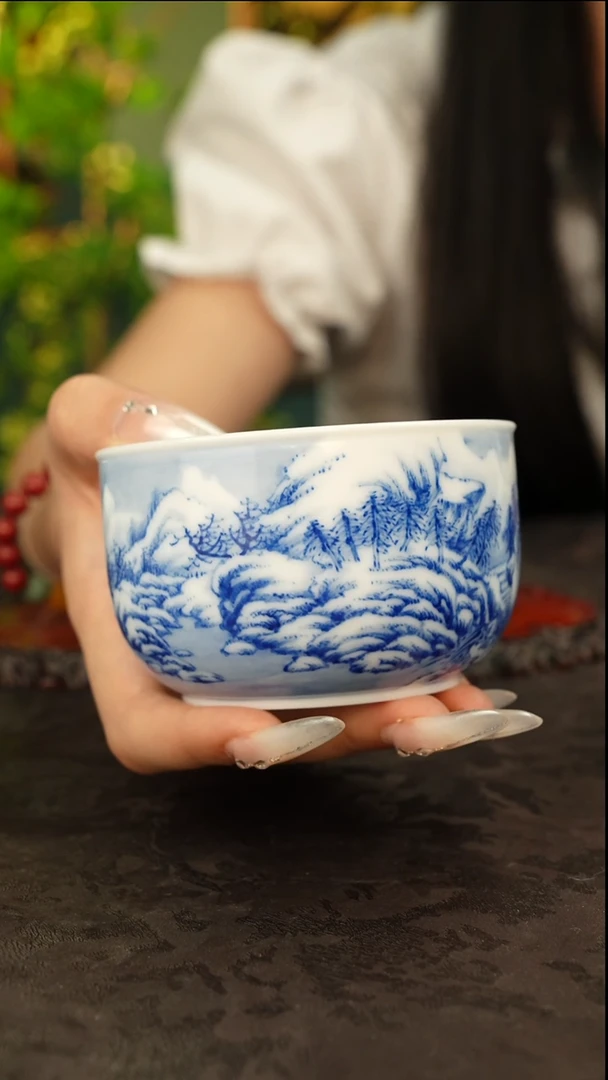 画堂春 青花手绘雪景主人杯