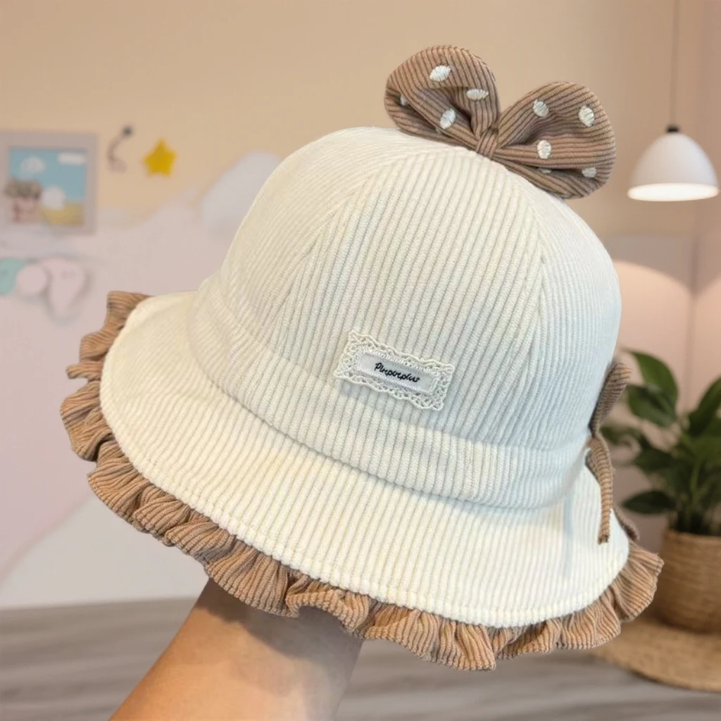 儿童韩版可爱蝴蝶结公主风圆顶韩系大檐帽子渔夫帽秋冬百搭秋冬季