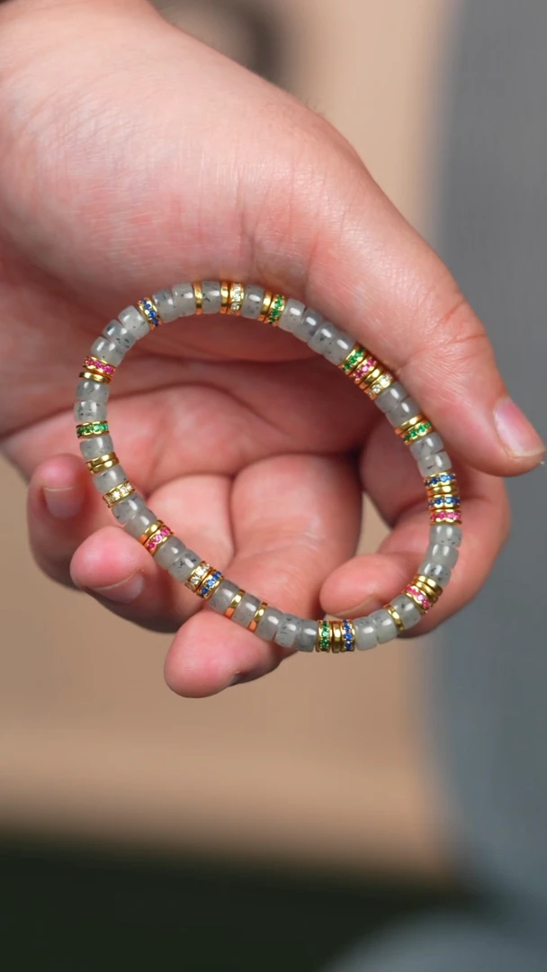 未镶嵌手链和田玉6mm水墨青花