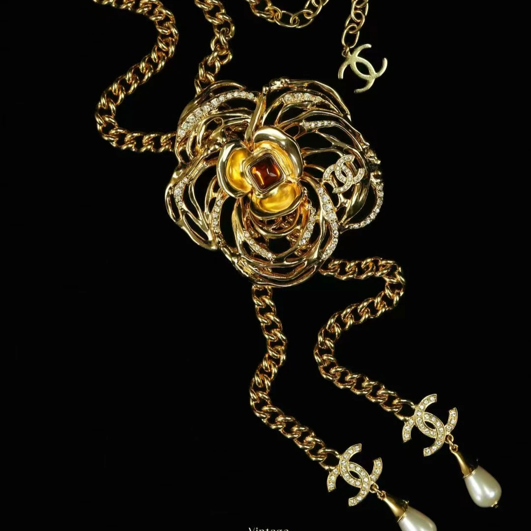 95新 Chanel/香奈儿 柚礼中古/香奈儿秀款焦糖山茶花项链NC501023