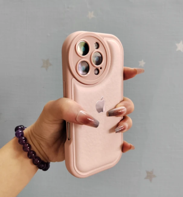 小众网红适用iPhone16promax/15pro/14/13/12气垫皮纹防摔手机壳