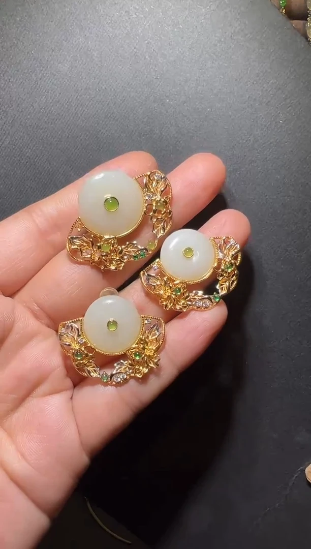 颈饰银S925镶嵌和田玉和田平安扣套装