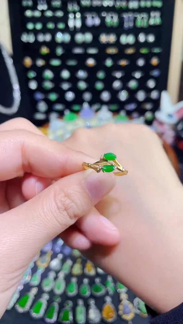 颈饰18K金镶嵌翡翠高冰满绿随行戒指