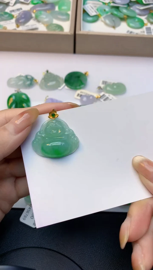 颈饰18K金镶嵌翡翠天然A货缅甸翡翠百元以上9元证书费自理