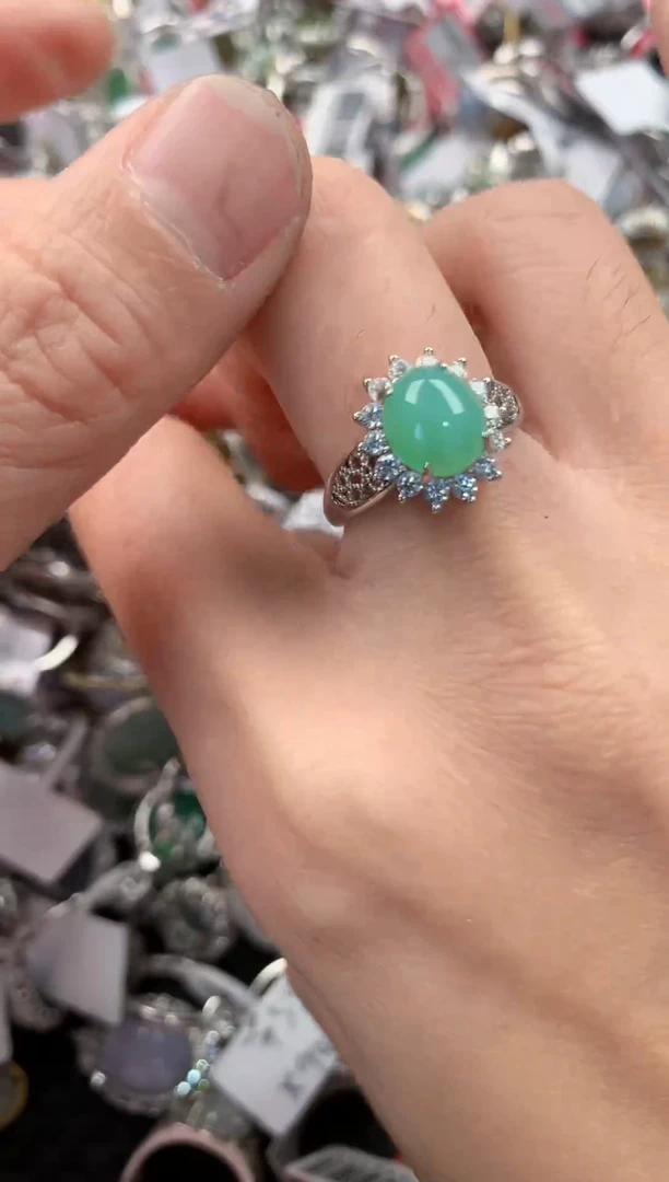 银S925镶嵌戒指翡翠666------3