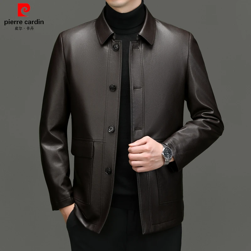 【皮尔卡丹】中老年纯色皮衣外套春秋季保暖皮夹克中年上衣高档男装
