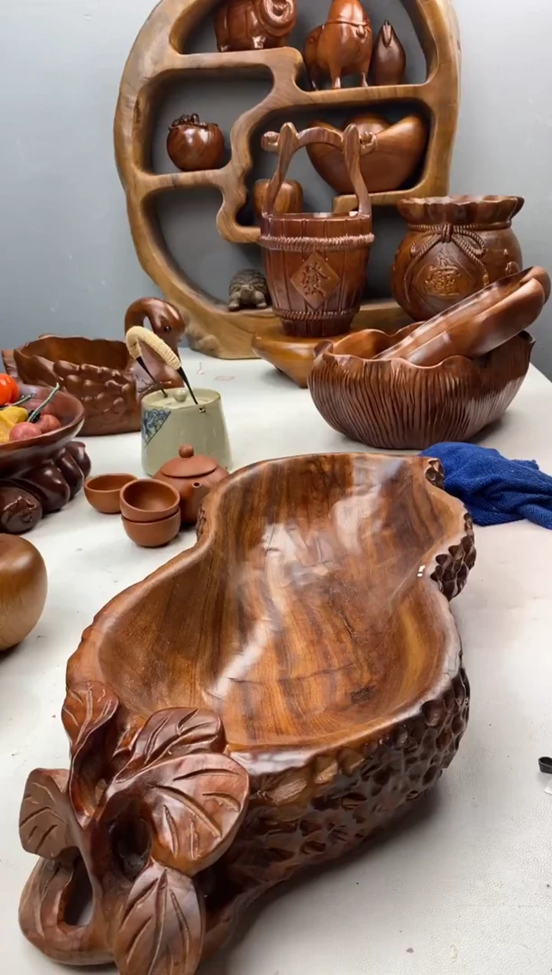 香樟木A48微瑕花生果盆/尺寸