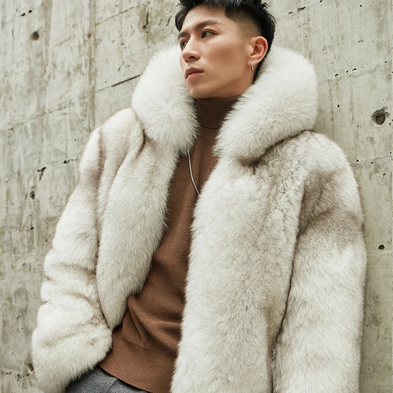 男士外套男中长款2024冬季新款皮毛一体海宁真皮大衣潮连帽保暖