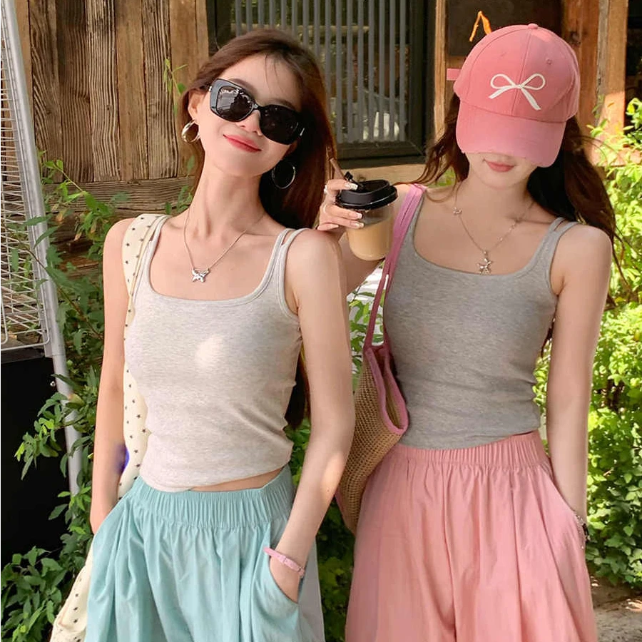 纯纯欲动带胸垫女吊带背心女小凉风提拉一体式纯色显瘦百搭打底