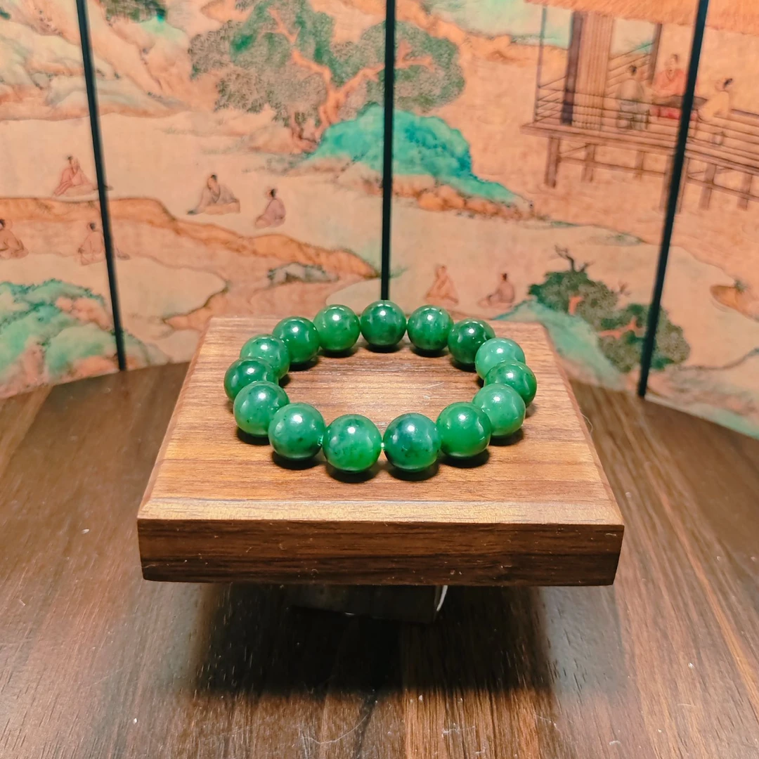 Y和田玉碧玉圆珠手串（卡14）2331