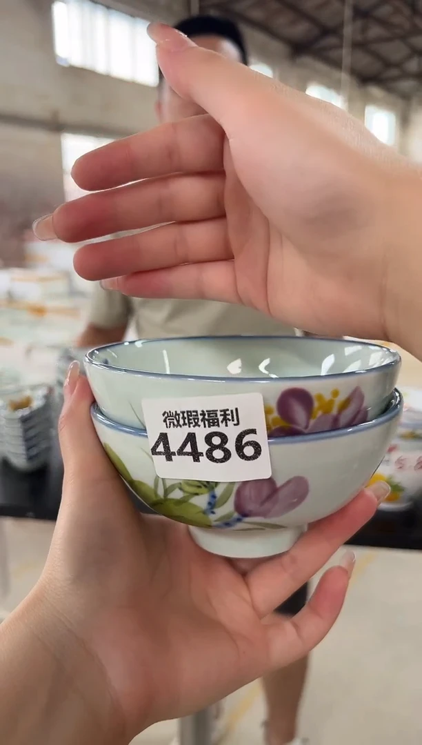 碗2只装 景德镇高温釉下手绘陶瓷微瑕