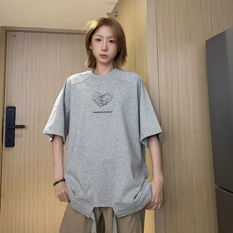 unmeasurable/不可度量夏季圆领T恤男印花百搭短袖情侣款宽松半袖