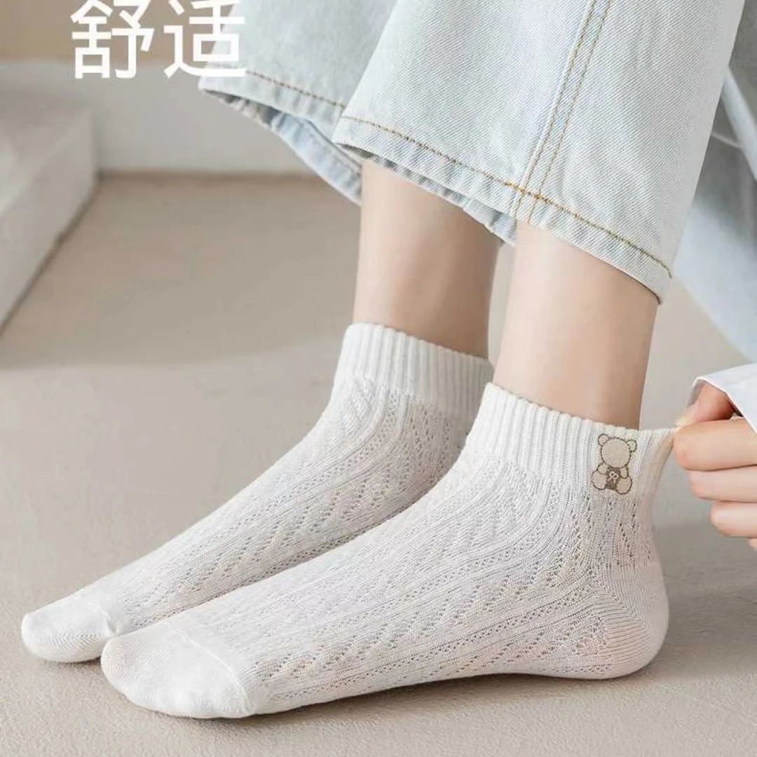 【5双装】透气浅口简约洋气白色款ins清新百搭韩版短袜随机发