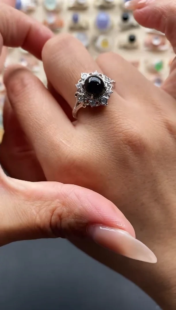 银S925镶嵌戒指翡翠缅甸天然A货翡翠33  1-1