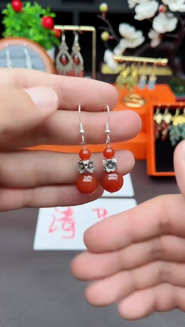 玛瑙/玉髓耳饰银S925镶嵌422000