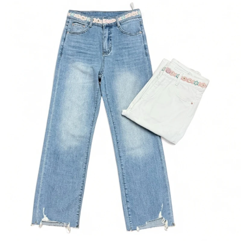 z33399两色小个子腰间花朵重工刺绣牛仔裤