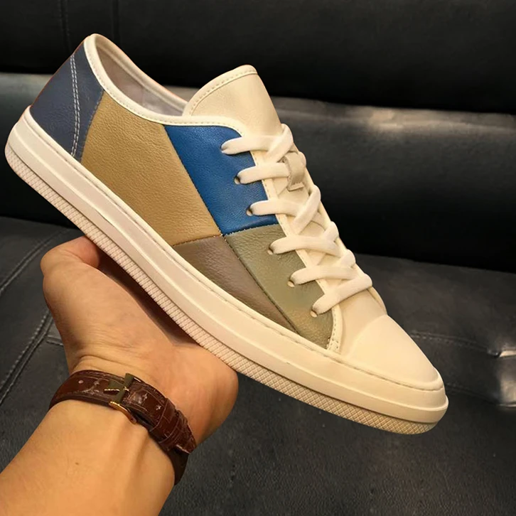 2025时尚休闲板鞋男流行新款软皮小白鞋软底百搭拼色休闲时尚潮鞋