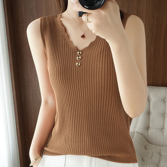 休闲风吊带显瘦柔软桑蚕丝背心大码v领夏季薄款女士背心显瘦冰丝