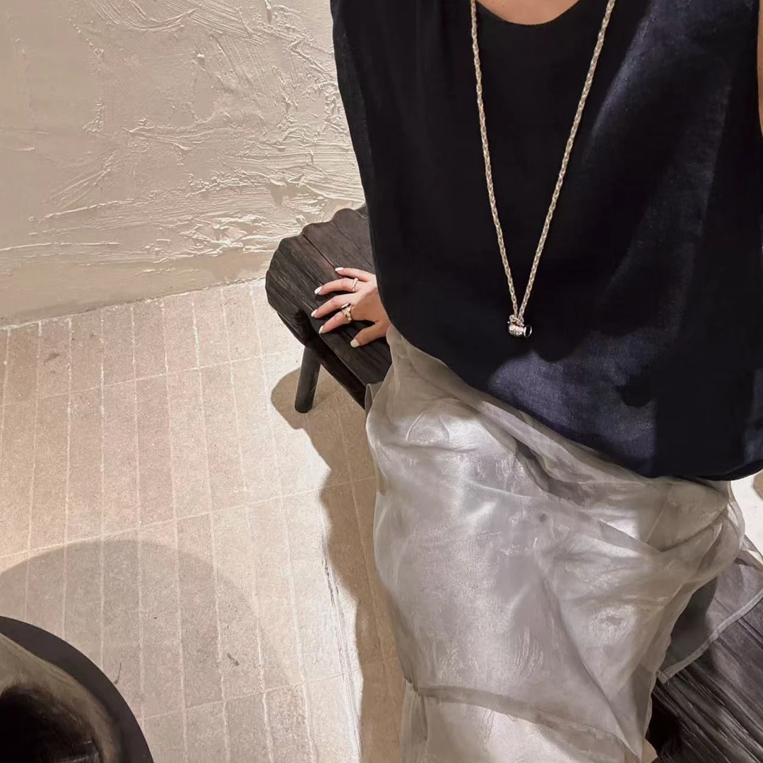 休闲风森系时尚上衣黑色女士无袖新中式巴恩风朋克风