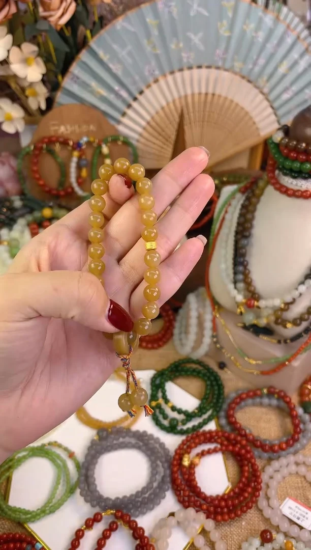 【闪购商品】和田玉手串18K金镶嵌糖