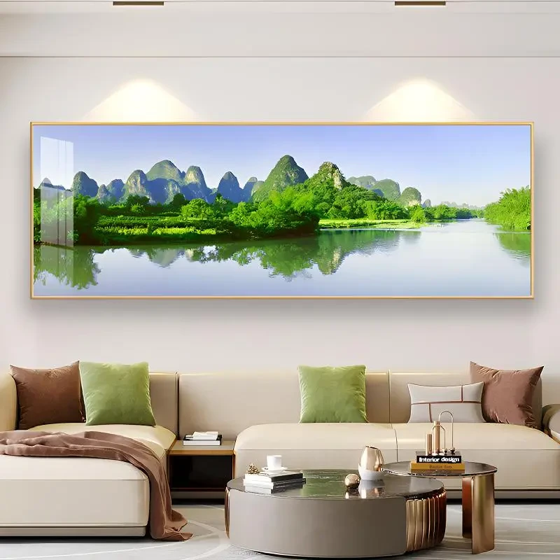 桂林山水甲天下装饰画2025旭日东升墙壁铝合金挂画书法挂饰高级感