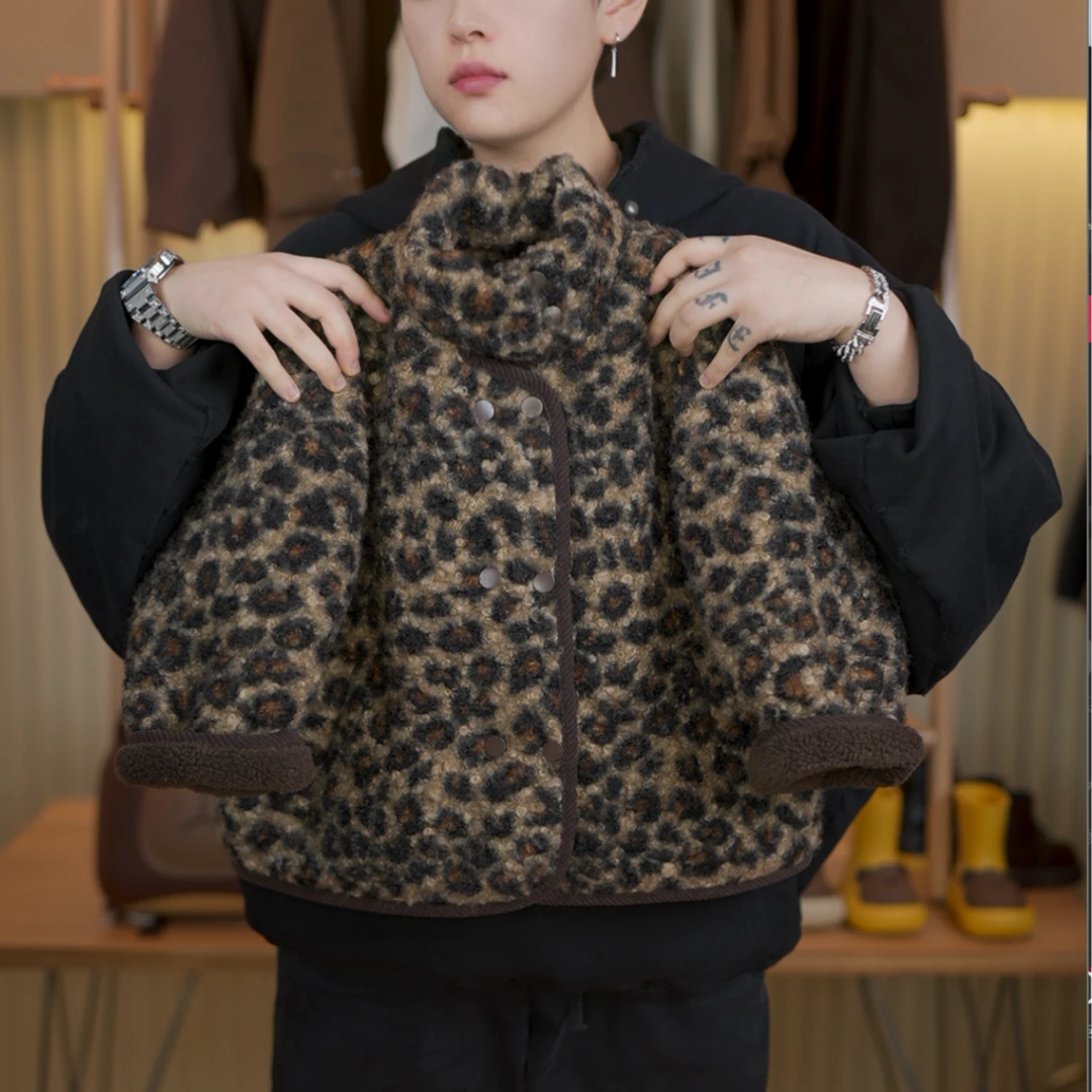 〖小蛋壳〗订制冬款男童韩版双排扣豹纹加绒加厚儿童外套