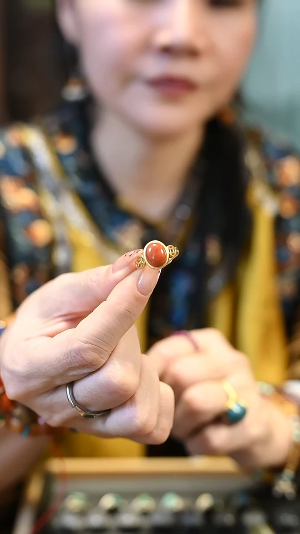 珐琅925银开口戒指