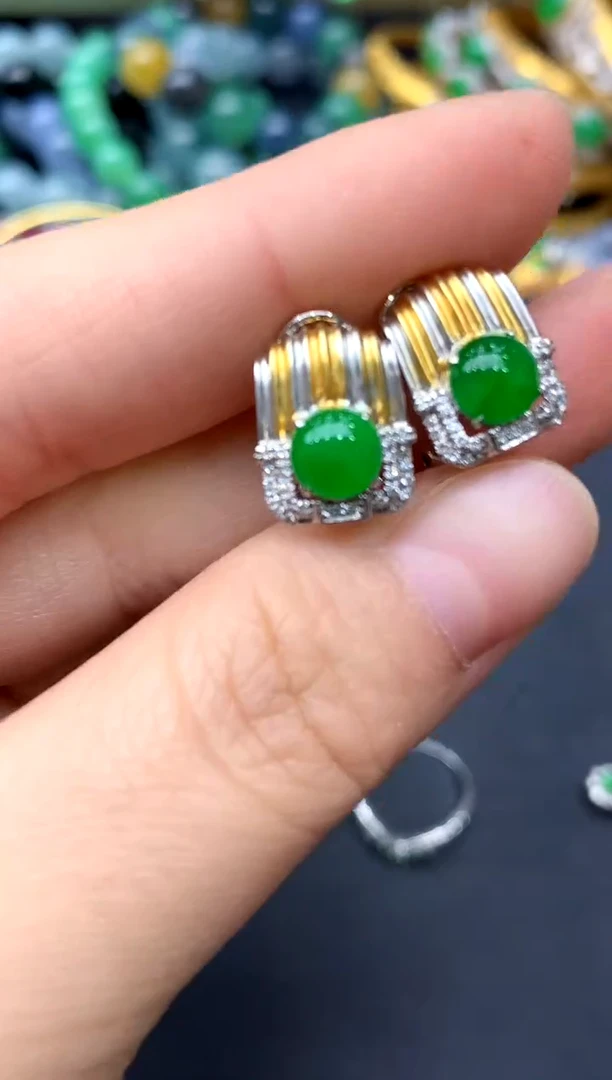 18K金镶嵌翡翠耳饰537-中国好珍宝