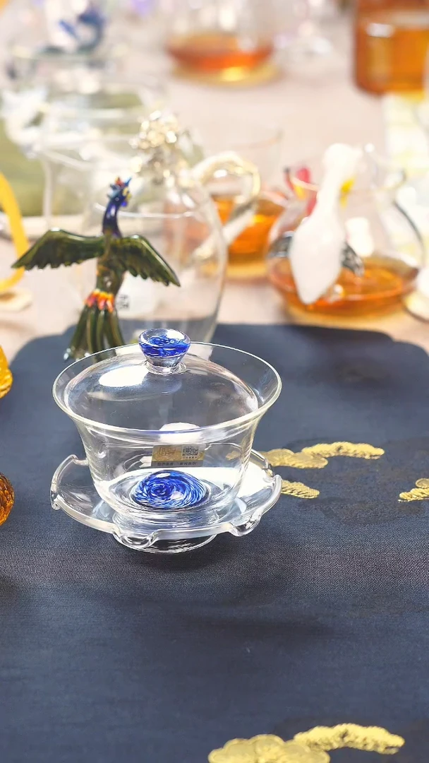儒雅盖碗蓝凤尾晶焱金标
