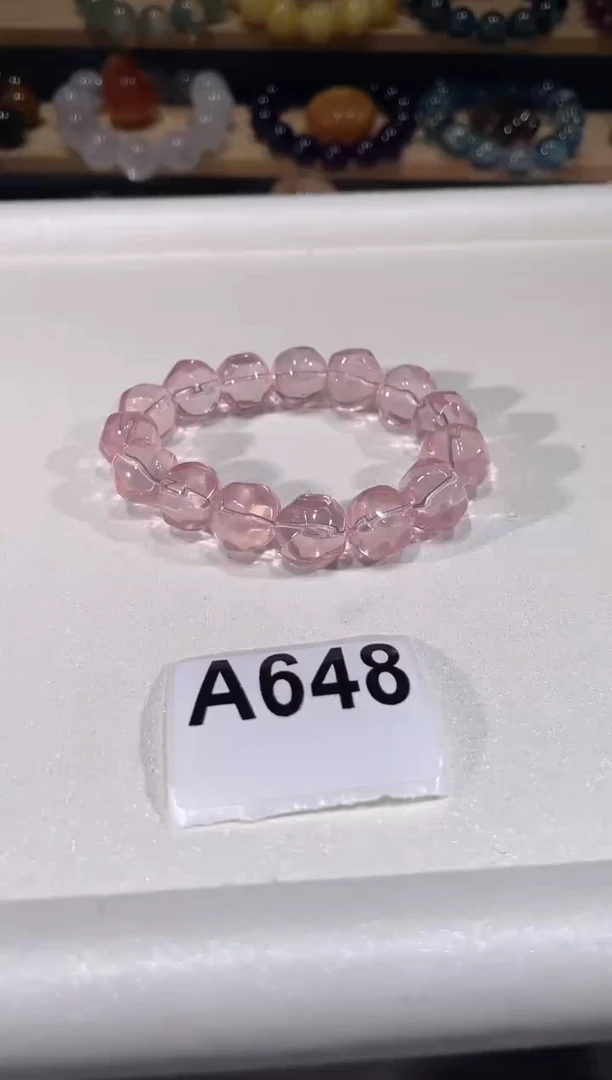 未镶嵌手链水晶A648冰橘粉水晶菠萝珠手链