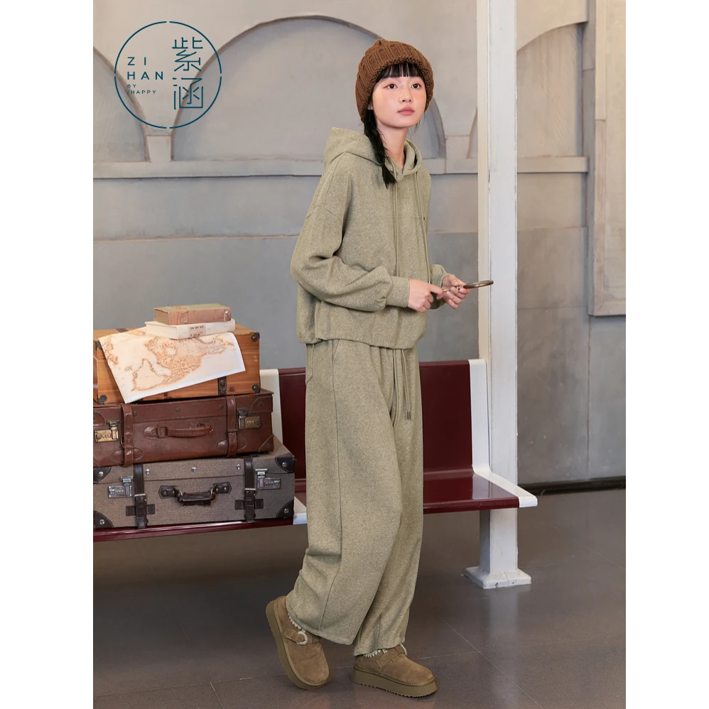 紫涵加厚连帽卫衣直筒阔腿裤两件套装女冬季新款Z4Z10BS276