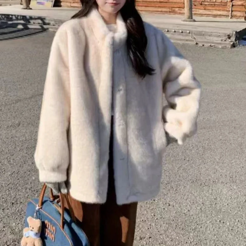 冬季新款百搭气质高级圆领毛毛外套H1875