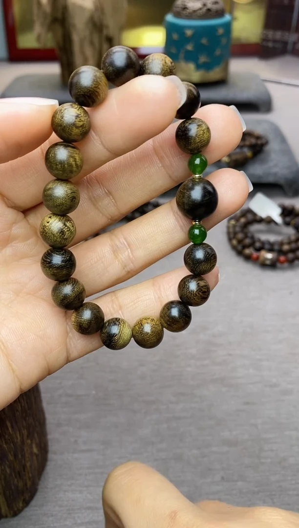 【闪购商品】沉香手串芽庄10留疤白棋+1.2留疤紫棋沉水设计