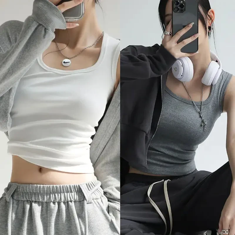 2025正品夏季新款吊带背心女内搭外穿遮副乳工字纯色宽肩带上衣女