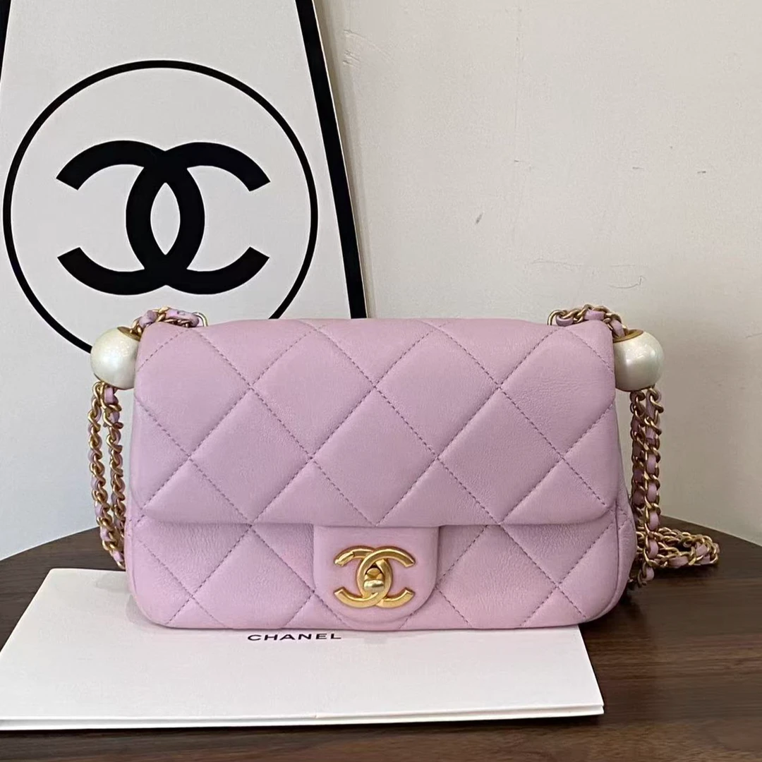 99新 Chanel/香奈儿 粉色珍珠汤圆方胖子搁置成色