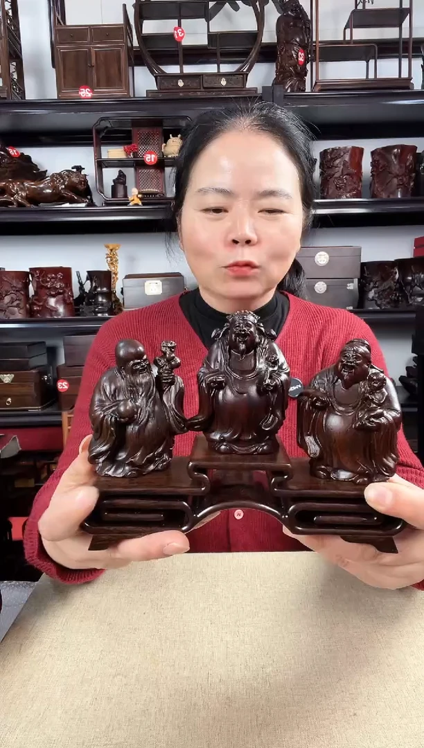 木老李红木工艺品福禄寿+三连