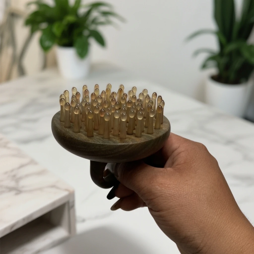 檀木64齿羊角梳家用形