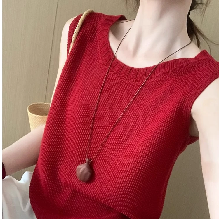 高级感气质华红色背心2025夏季新款韩版百搭显瘦洋气衣服上衣女