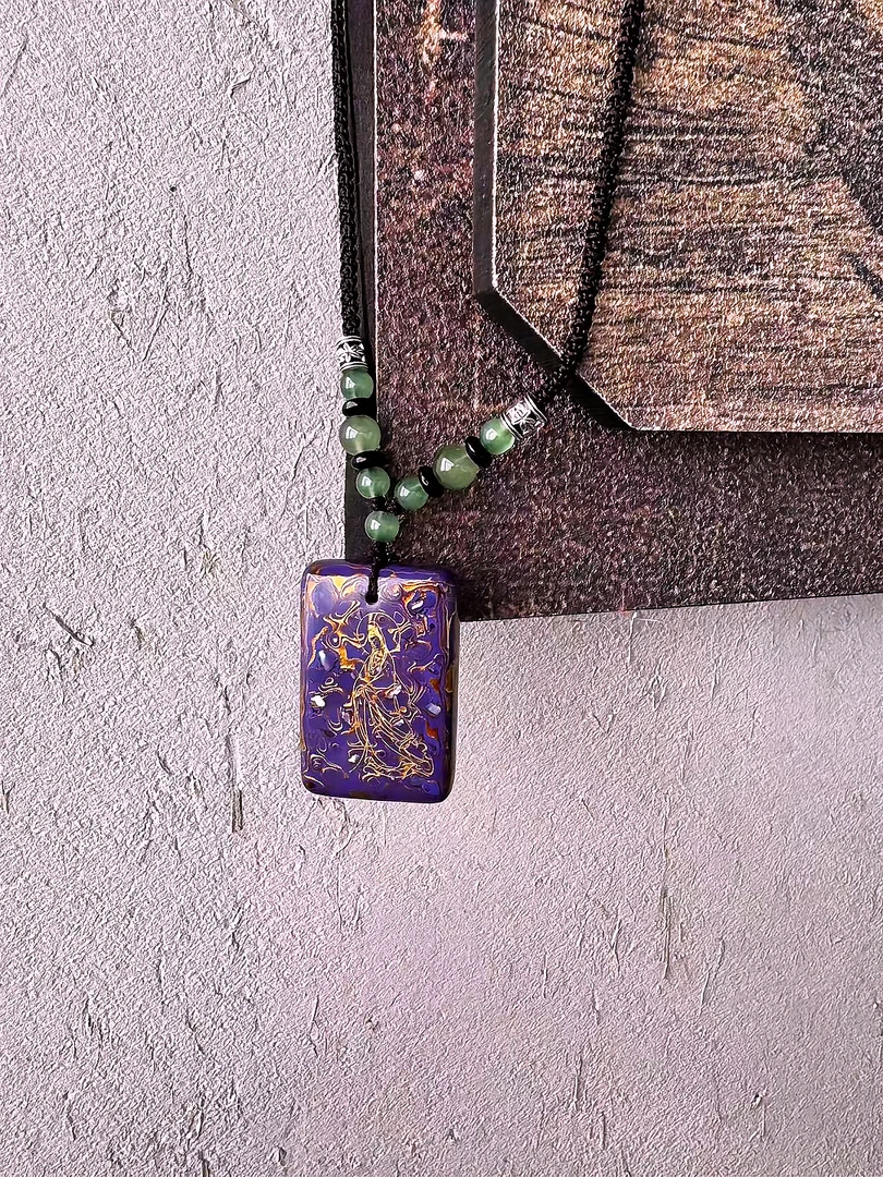 大漆无事牌犀皮螺钿工艺挂坠