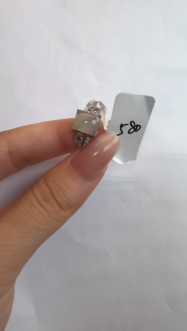 银S925镶嵌戒指翡翠通体925银镶缅甸A货翡翠戒指51