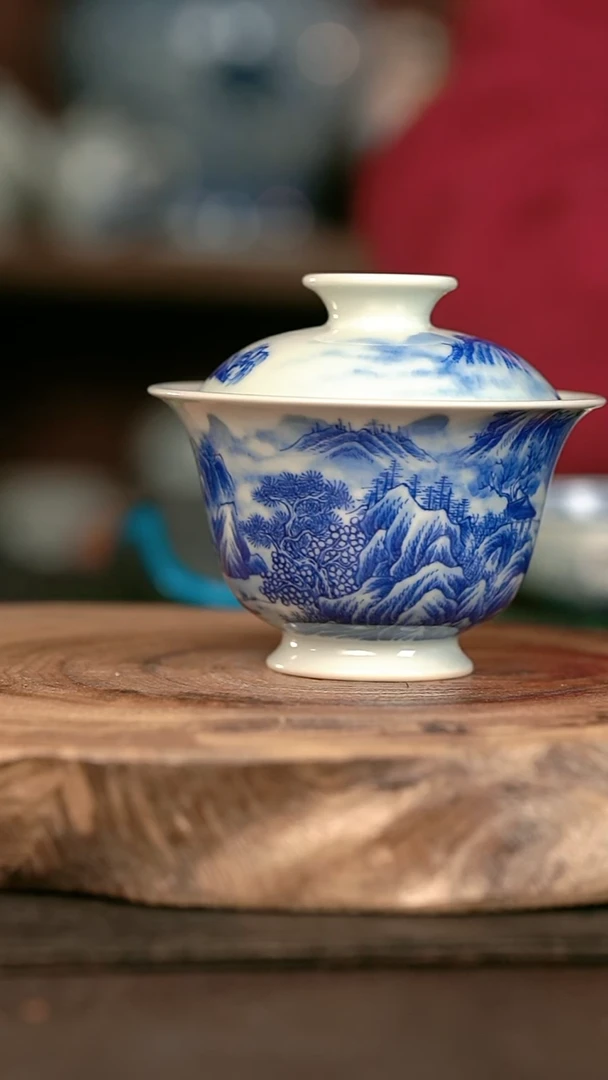 手绘手绘高温现代瓷 柴 有暇 山水高足130c