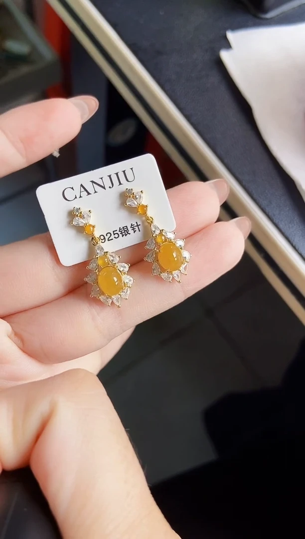 银S925镶嵌翡翠耳饰12